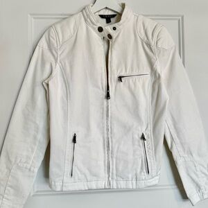 Lauren Ralph Lauren 100% Cotton White Moto Cafe Racer Jacket - Size M